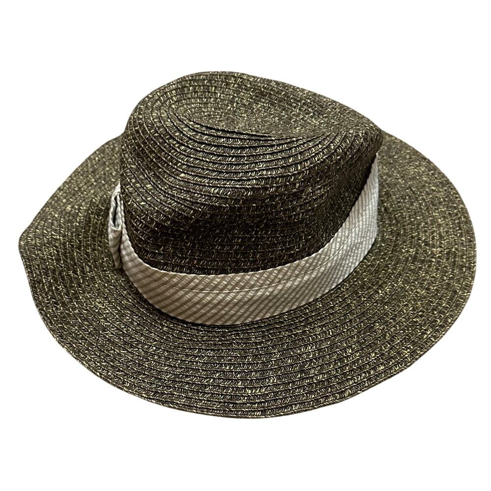 The Goorin Bros Packable Straw Hat Fedora Brown Striped Ribbon Men's Size M